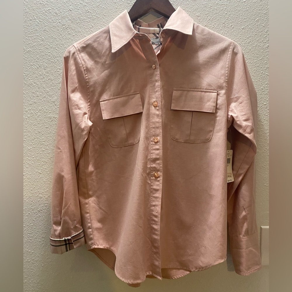 Kate Hill Women's Size 4 Casual Pink Button-Down Shirt NWT cotton/wool
